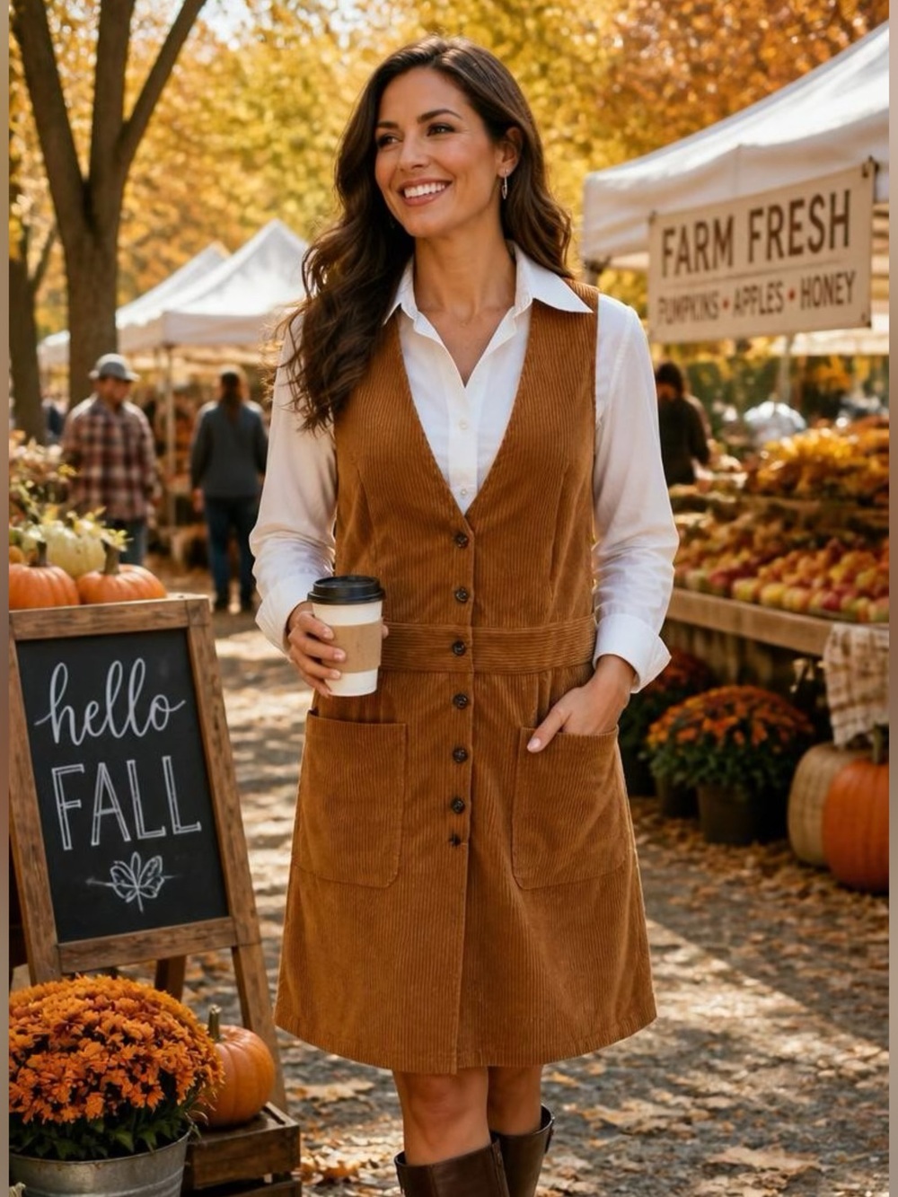 SHEIN Prive Women’s Corduroy Overall Dress in Camel Brown